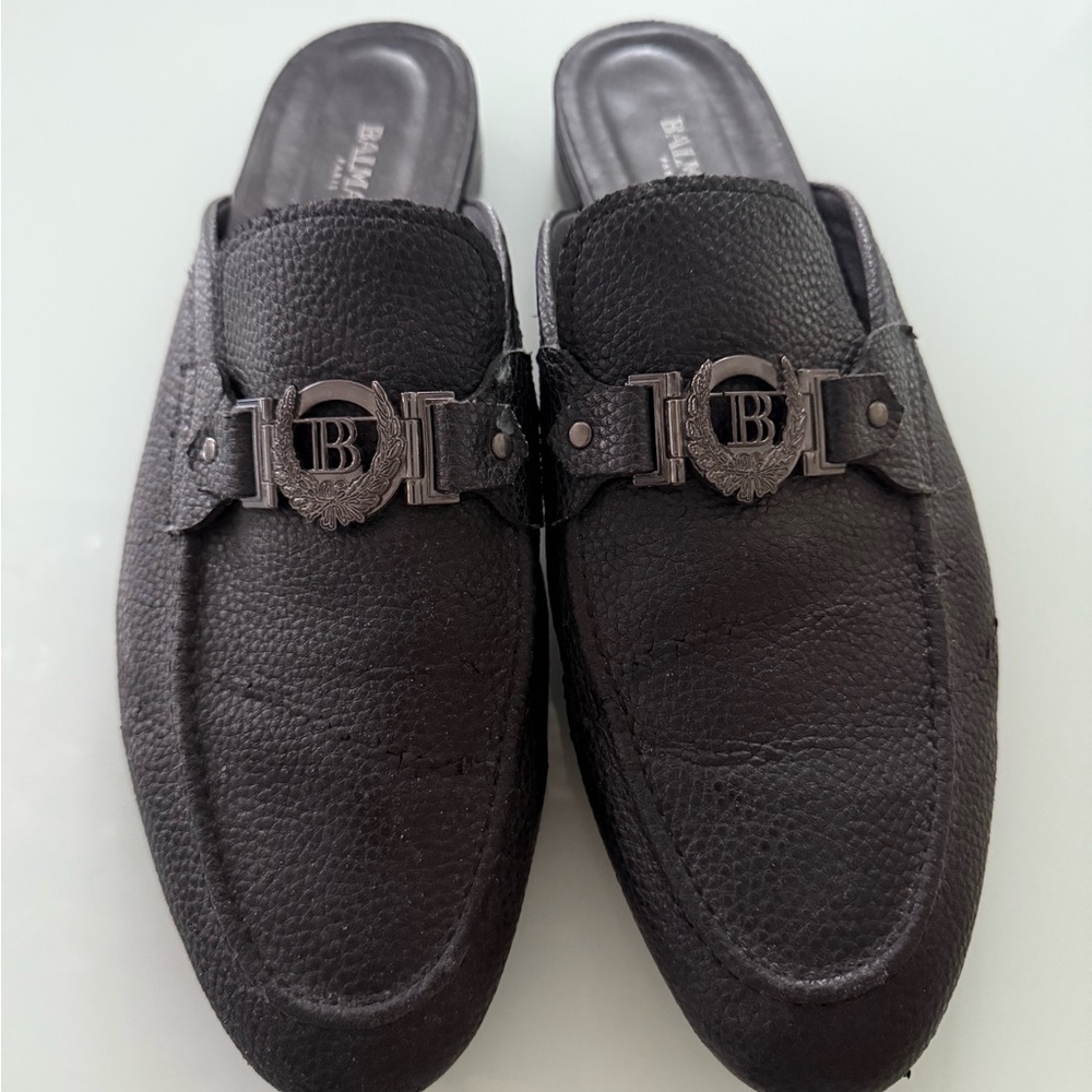 Balmain Textured Black Men's Slip-On Loafers
